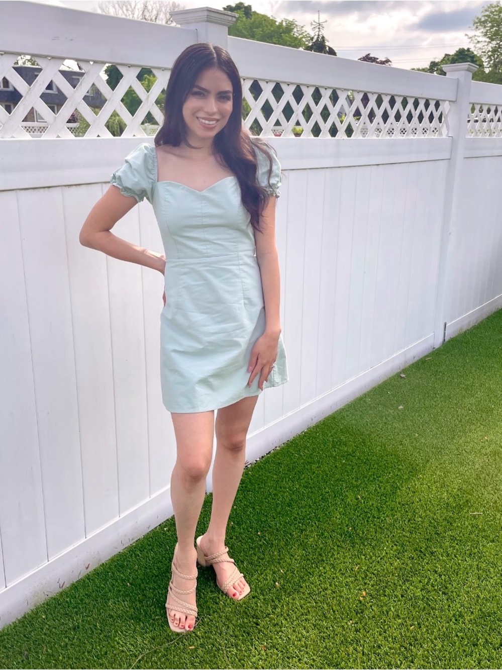 Sweetheart Neck Puff Sleeve Mini Dress in Pale Mint